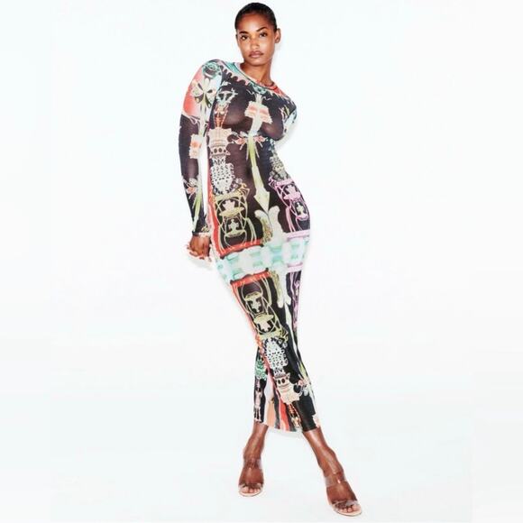 SKIMS Dresses & Skirts - RARE NWT SKIMS Summer Mesh Long Sleeve Dress in Orchid Cabinet Size Large